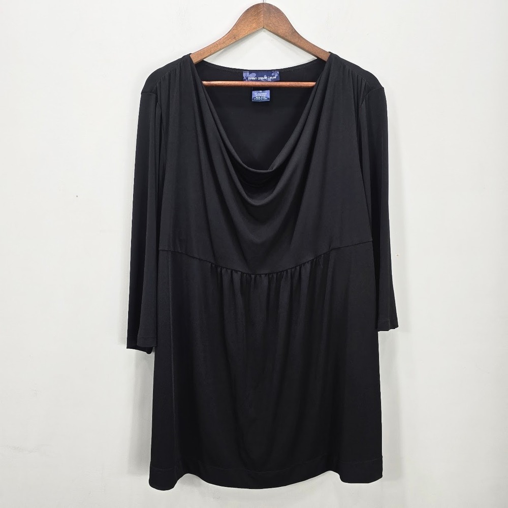 Susan Graver Liquid Knit Tunic Top 2X Black Cowl Neck 3/4‎ Sleeve Office Career